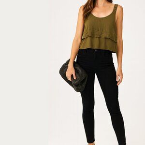 Olive Tiered Knit Tank with Crochet Straps